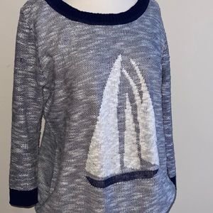 Variations Lightweight Blue Sweater with a Sailboat Size Large